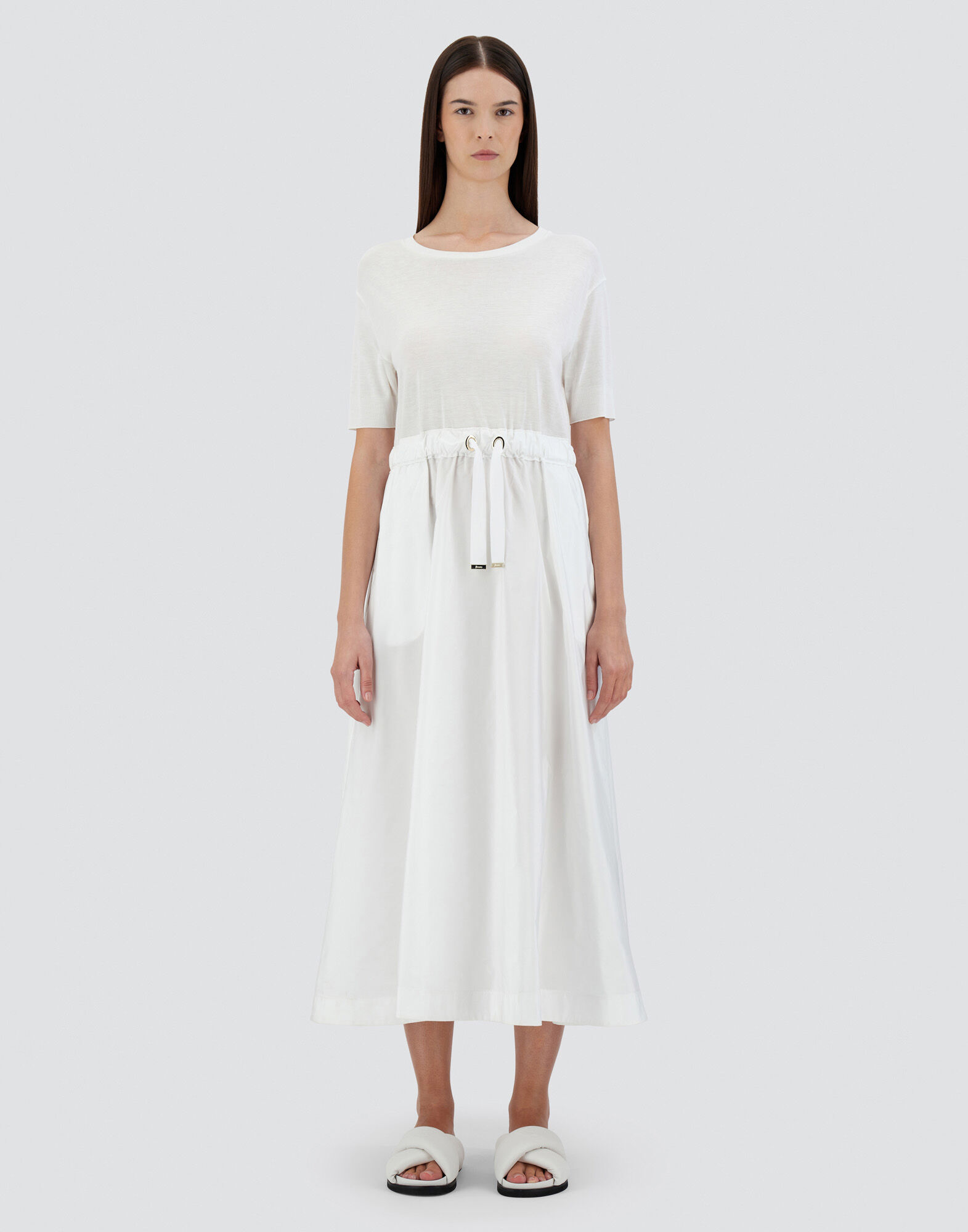 DRESS IN GLAM KNIT EFFECT AND TECHNO TAFFETA