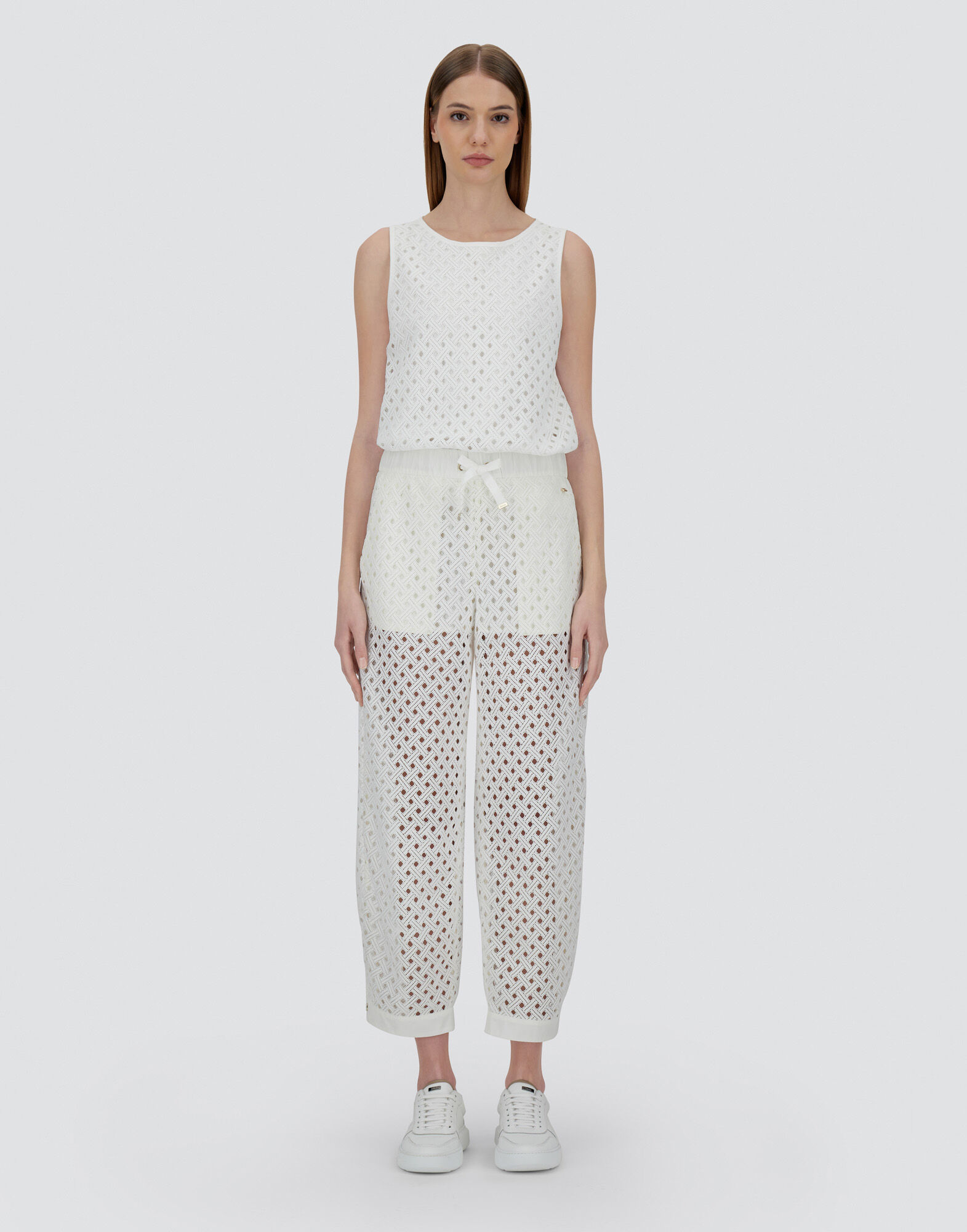 TROUSERS IN CROCHET LACE AND NEW TECHNO TAFFETA