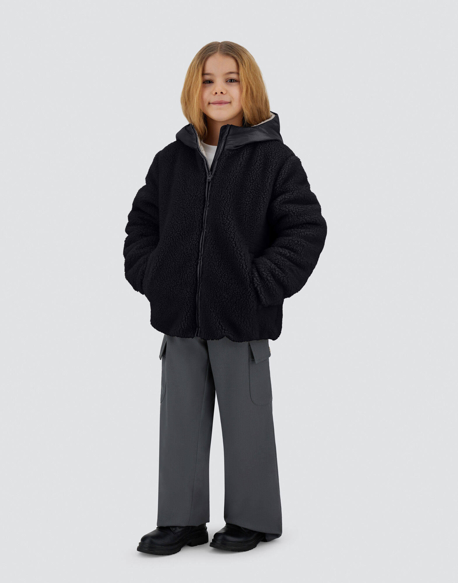 JACKET IN GLOSS AND TEDDY FABRIC