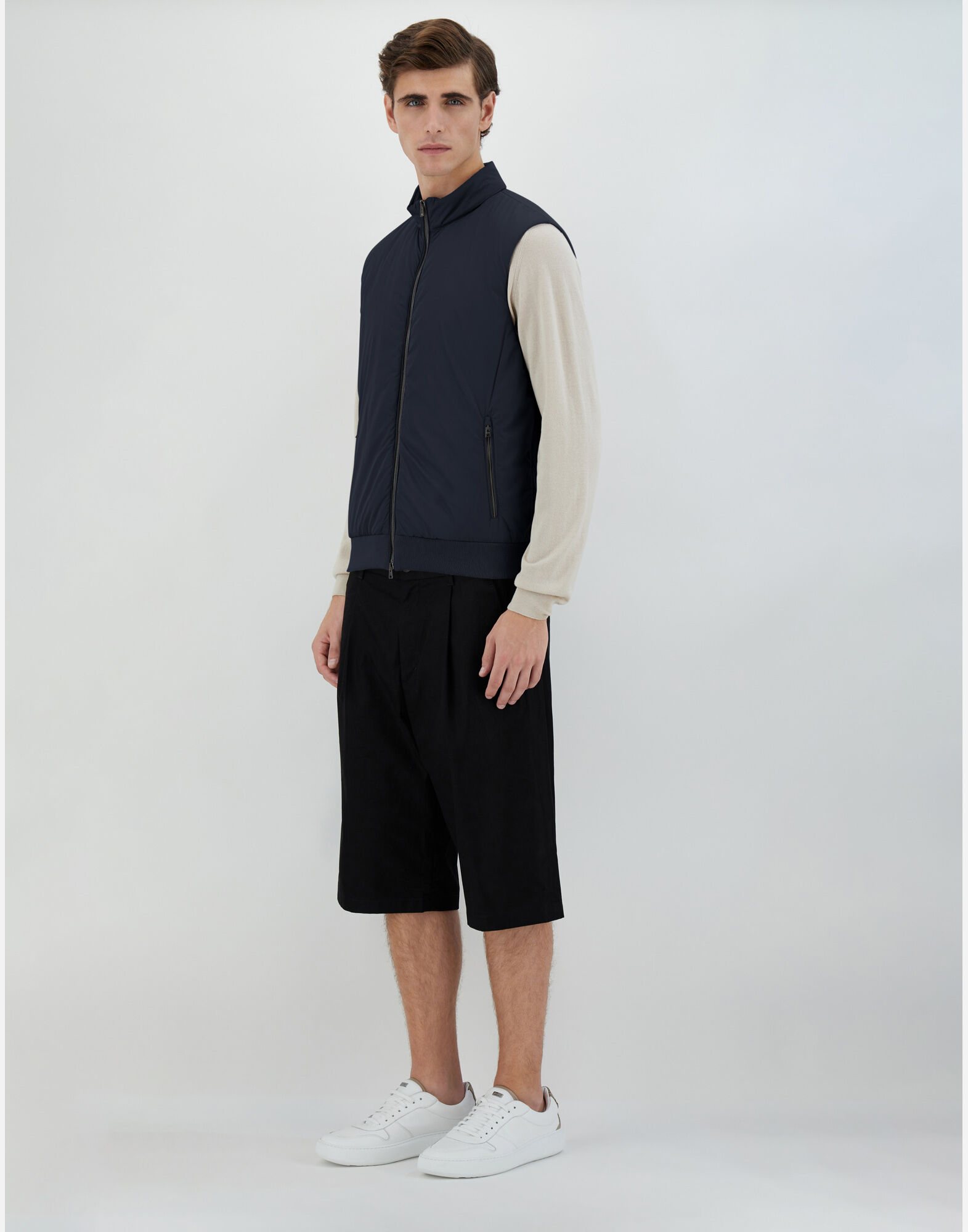 PIQUE' KNIT AND NYLON SLEEVELESS JACKET
