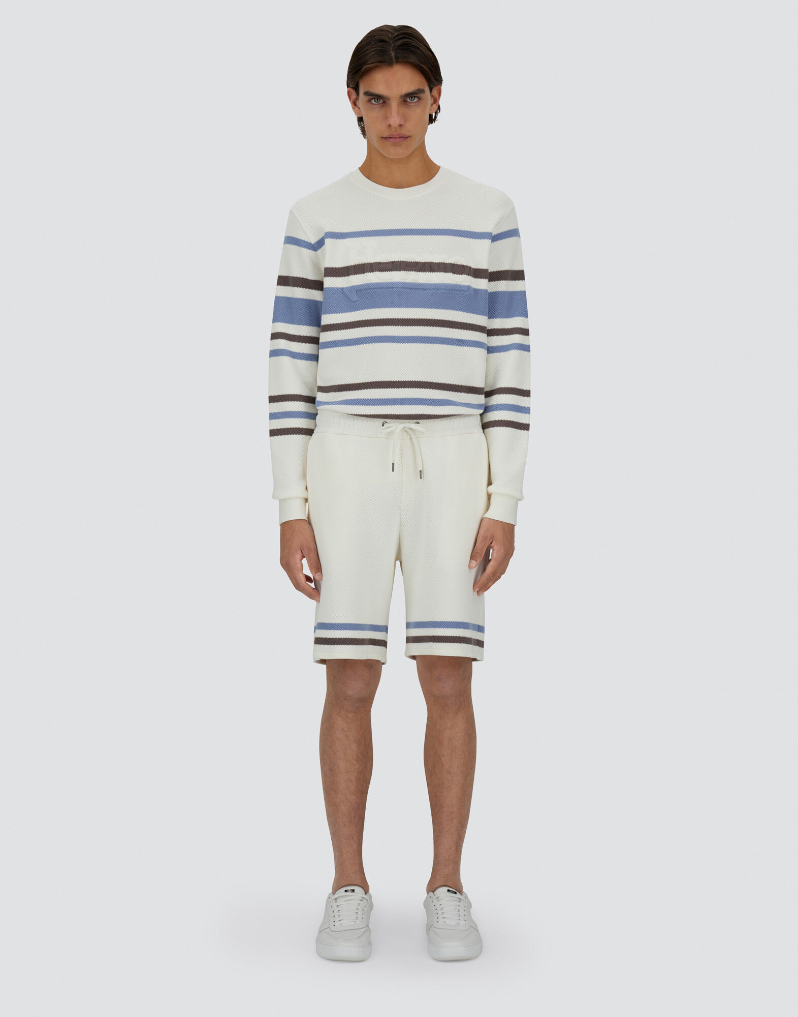 STRIPE COTTON SWEATER SHORTS