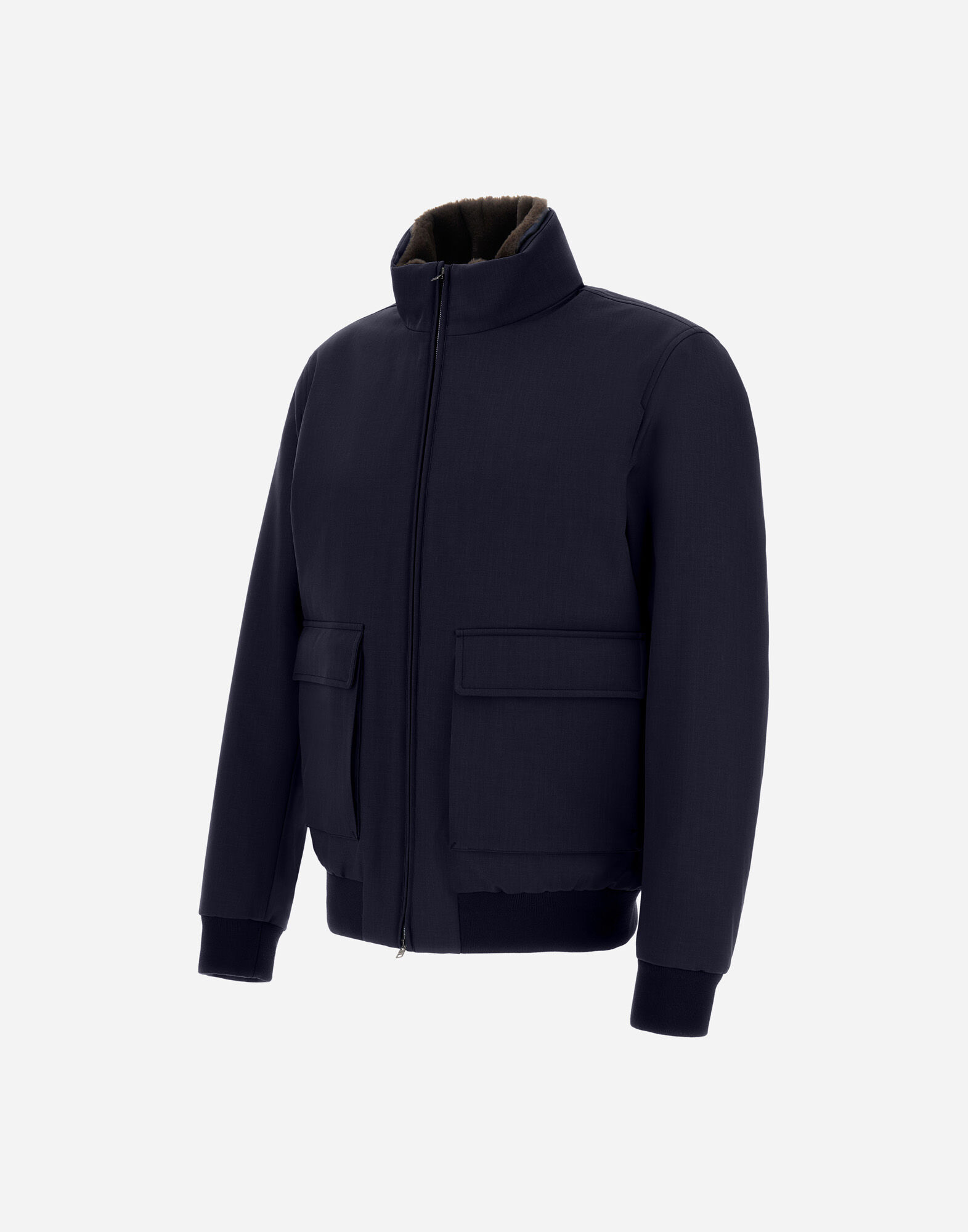 BOMBER JACKET IN WOOLEN MELANGE TWILL AND LIGHT FAUX FUR