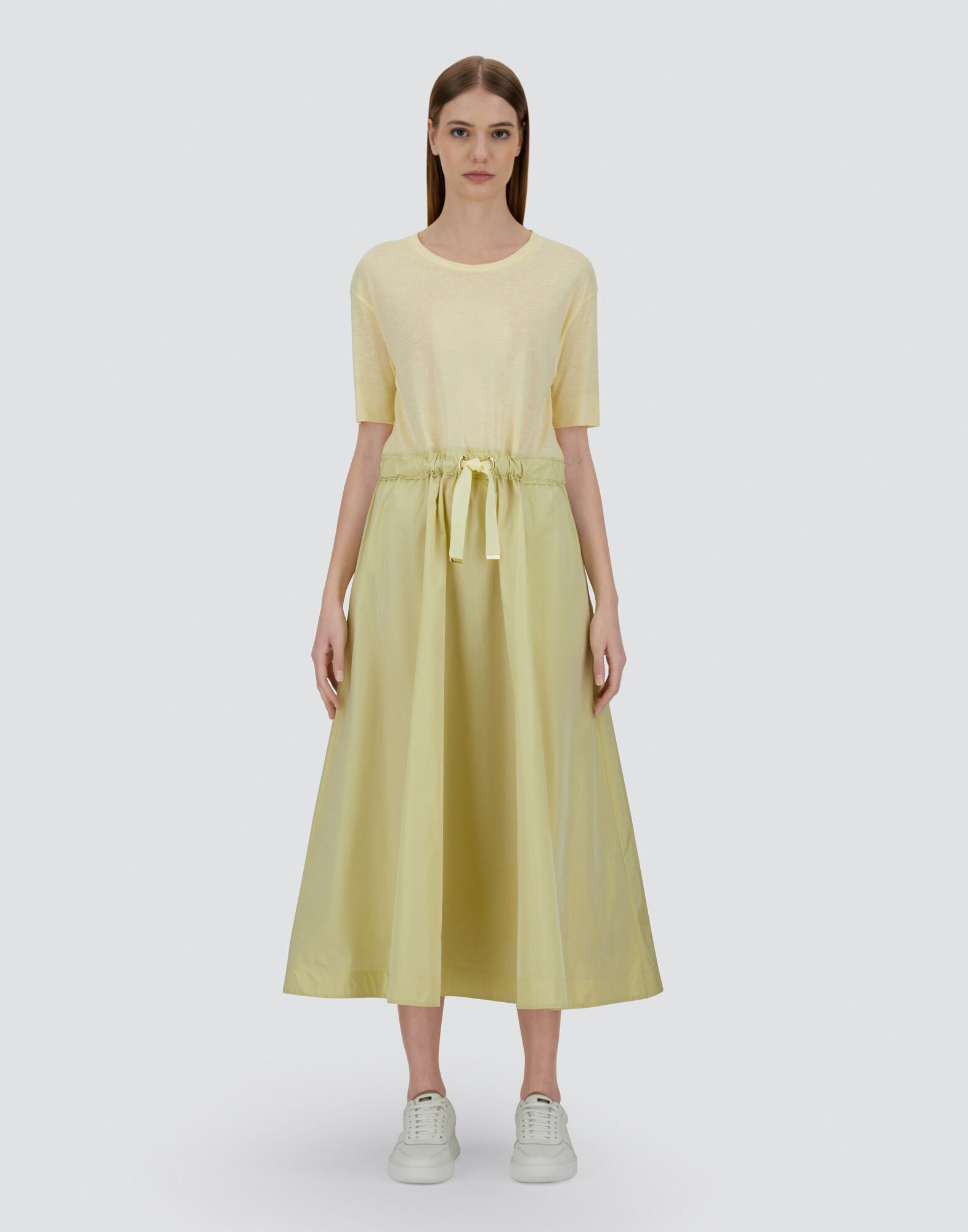 DRESS IN GLAM KNIT EFFECT AND TECHNO TAFFETA