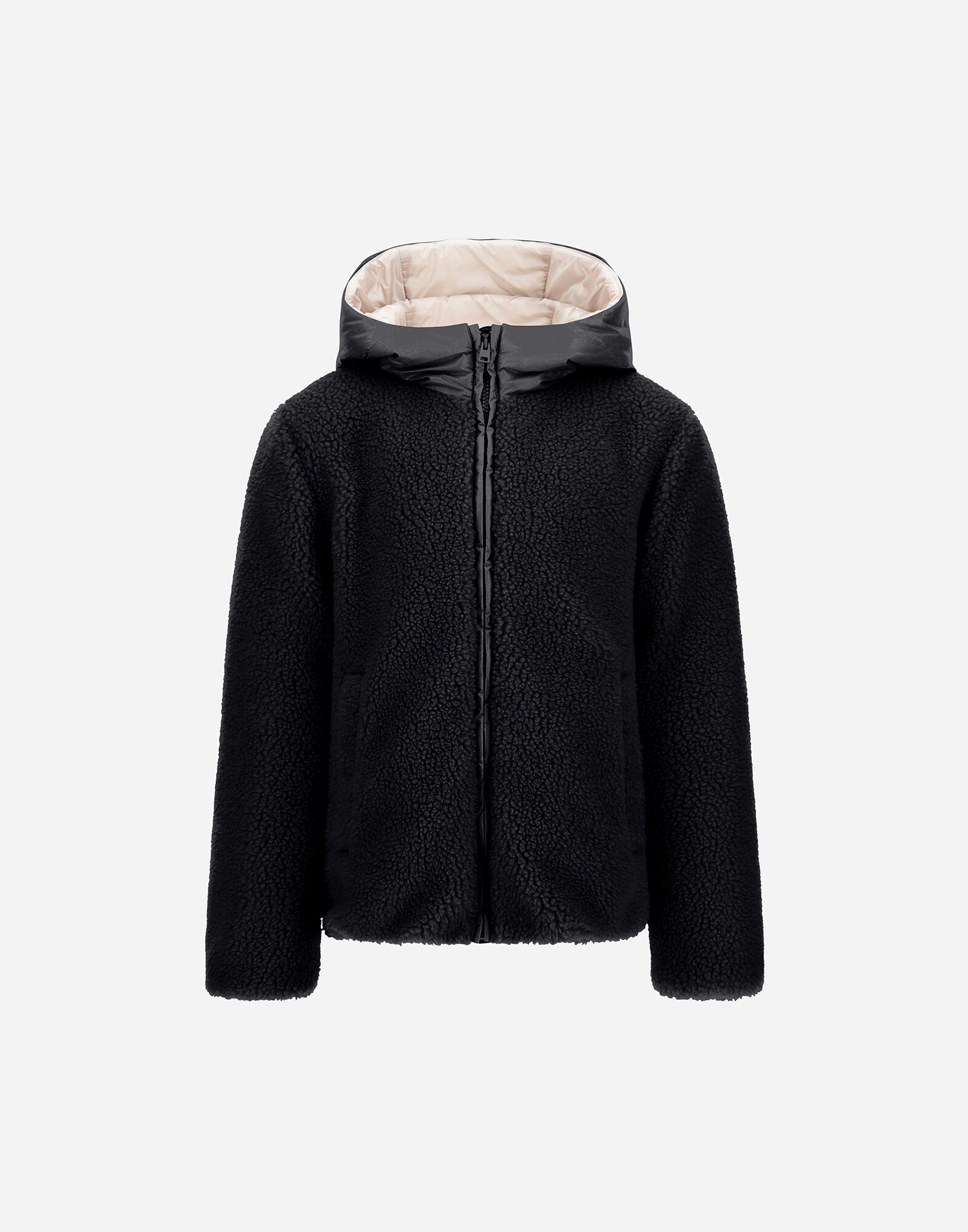 JACKET IN GLOSS AND TEDDY FABRIC