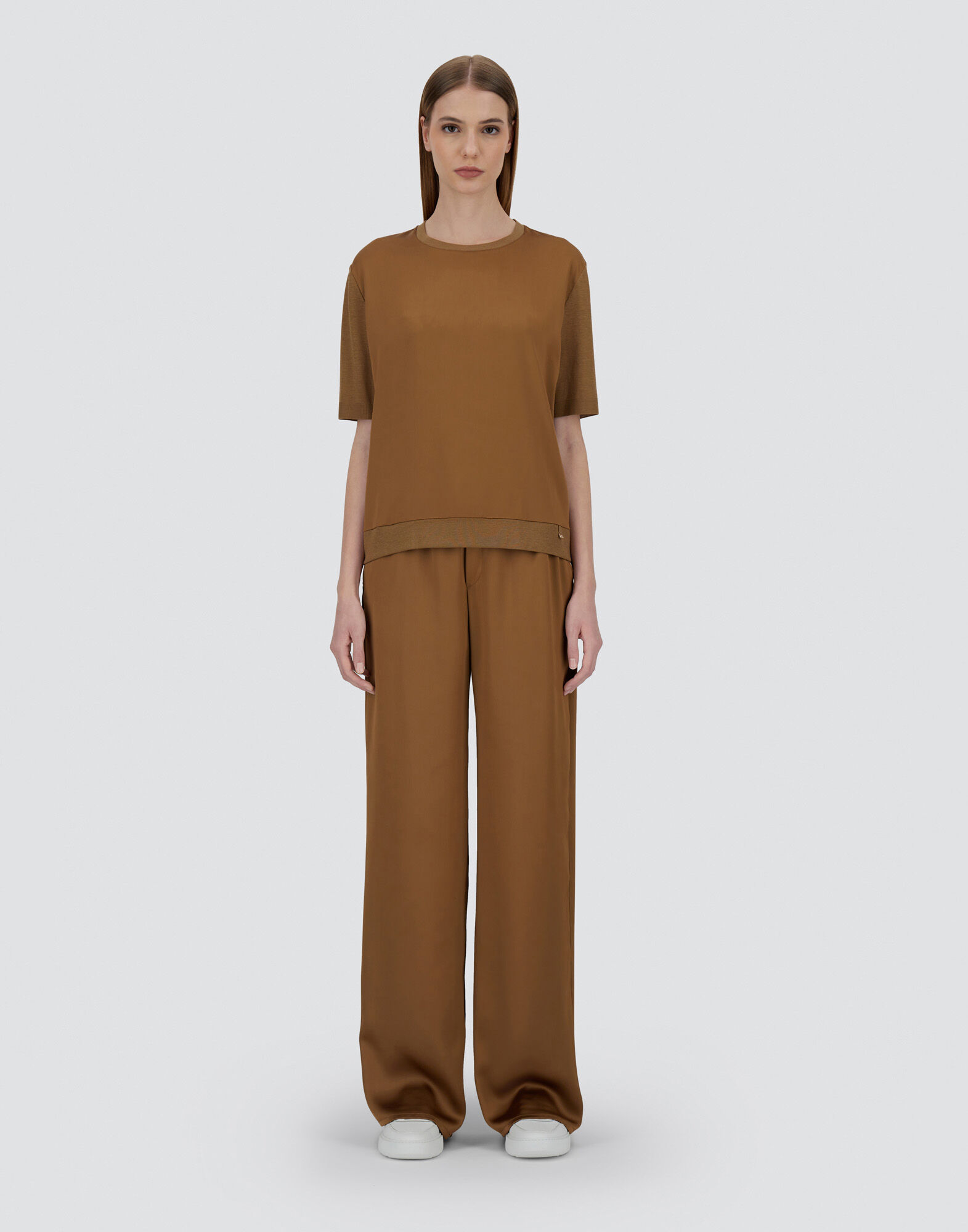 T-SHIRT IN GLAM KNIT EFFECT AND SATIN