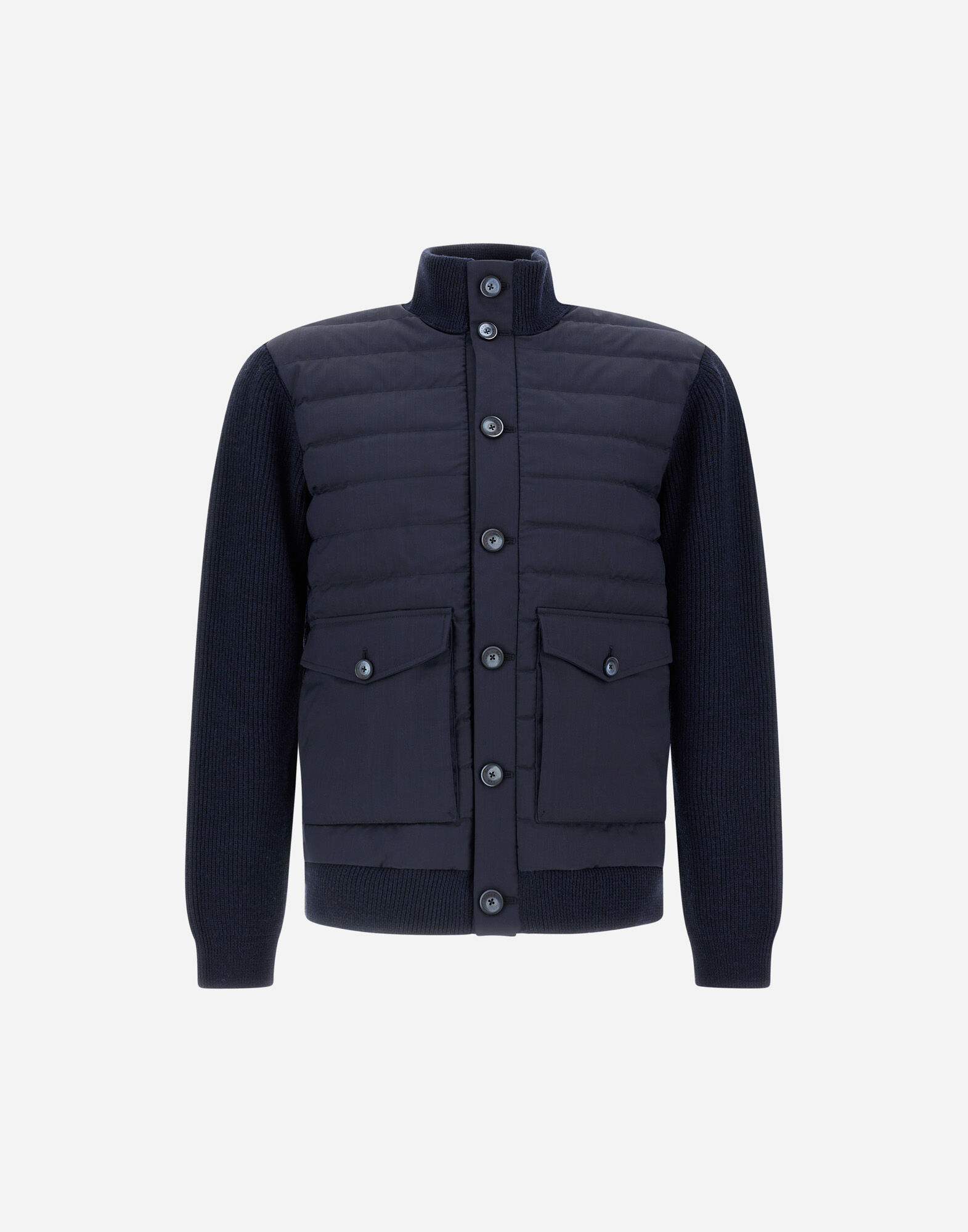 JACKET IN RIBBED MERINO WOOL G.7 AND POLISHED SMOOTH WOOL