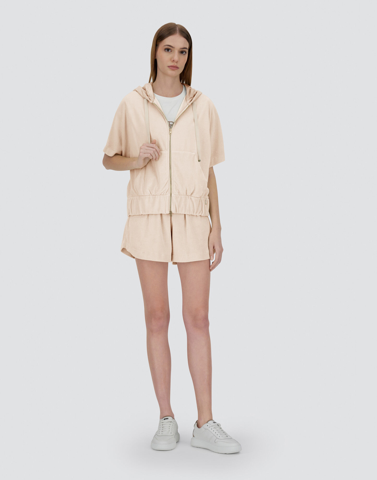 SWEATSHIRT IN SPONGE EFFECT SWEATER AND NYLON ULTRALIGHT