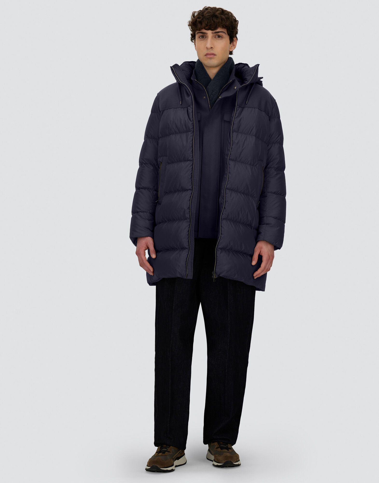 LONG JACKET IN NYLON CHAMONIX AND PURE WOOL CLOTH