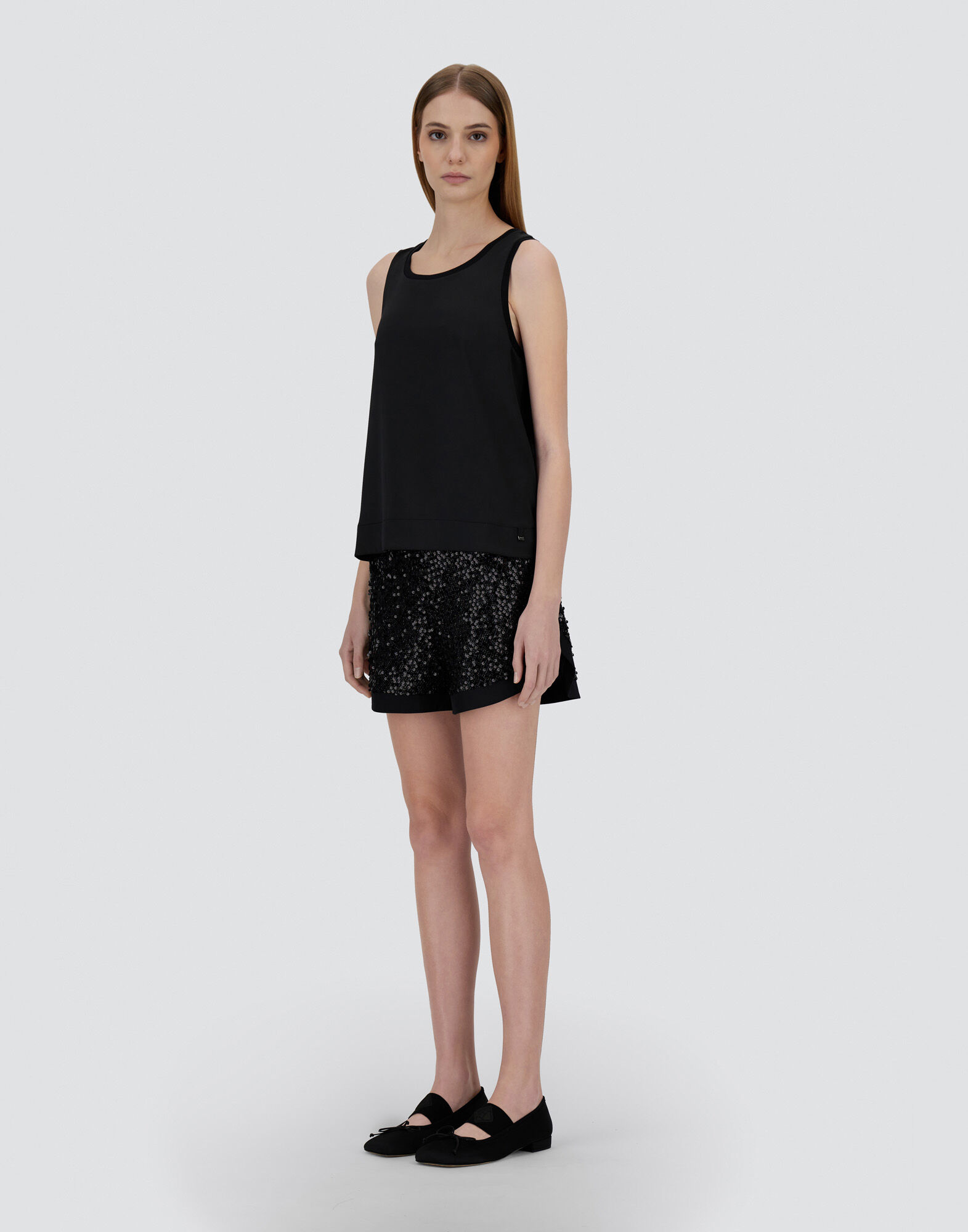 TANK TOP IN GLAM KNIT EFFECT AND SATIN