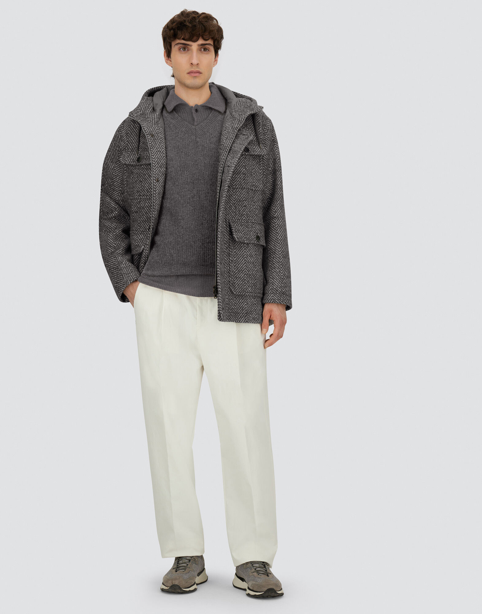 LONG PARKA IN HERRINGBONE R-WOOL