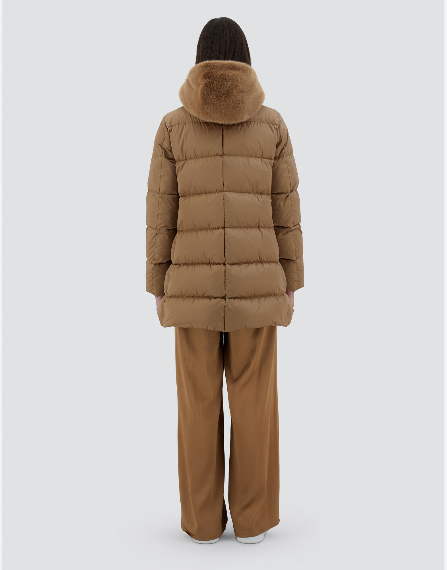 A-SHAPE JACKET IN SATIN AND LADY ALTERNATIVE FUR