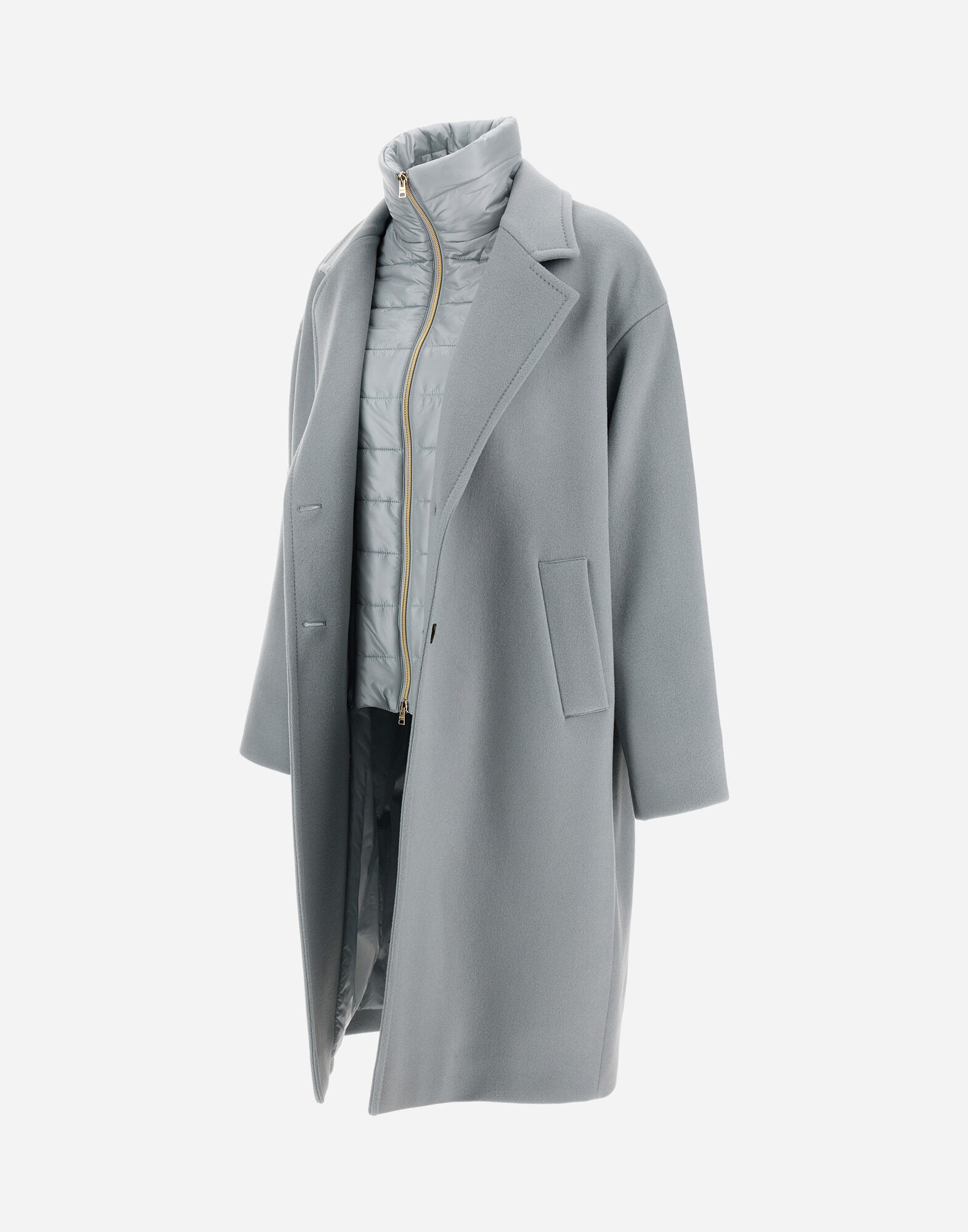 COAT IN VELOUR WOOL CLOTH AND NYLON ULTRALIGHT