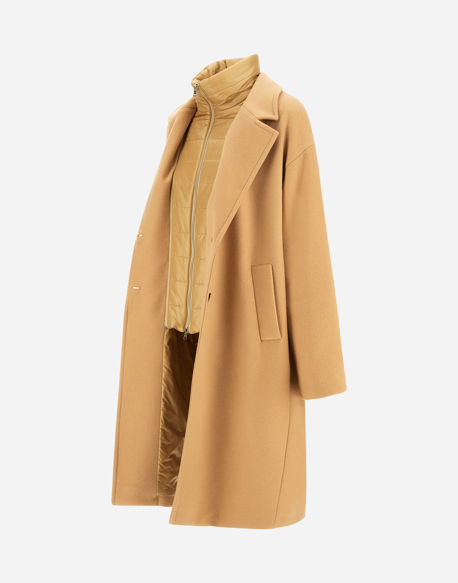 COAT IN VELOUR WOOL CLOTH AND NYLON ULTRALIGHT