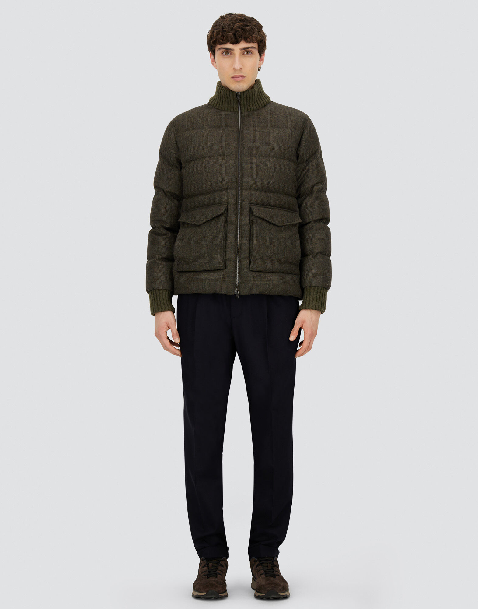 BOMBER IN GLEN CHECK WOOL AND CASHMERE