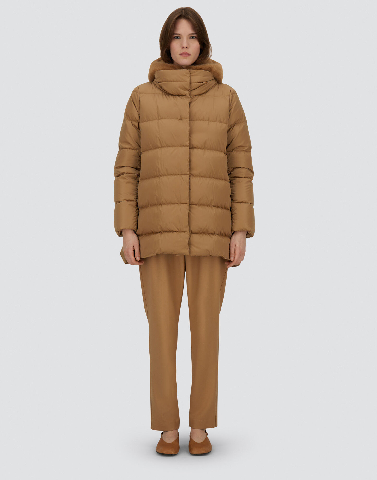 A-SHAPE JACKET IN SATIN AND LADY ALTERNATIVE FUR