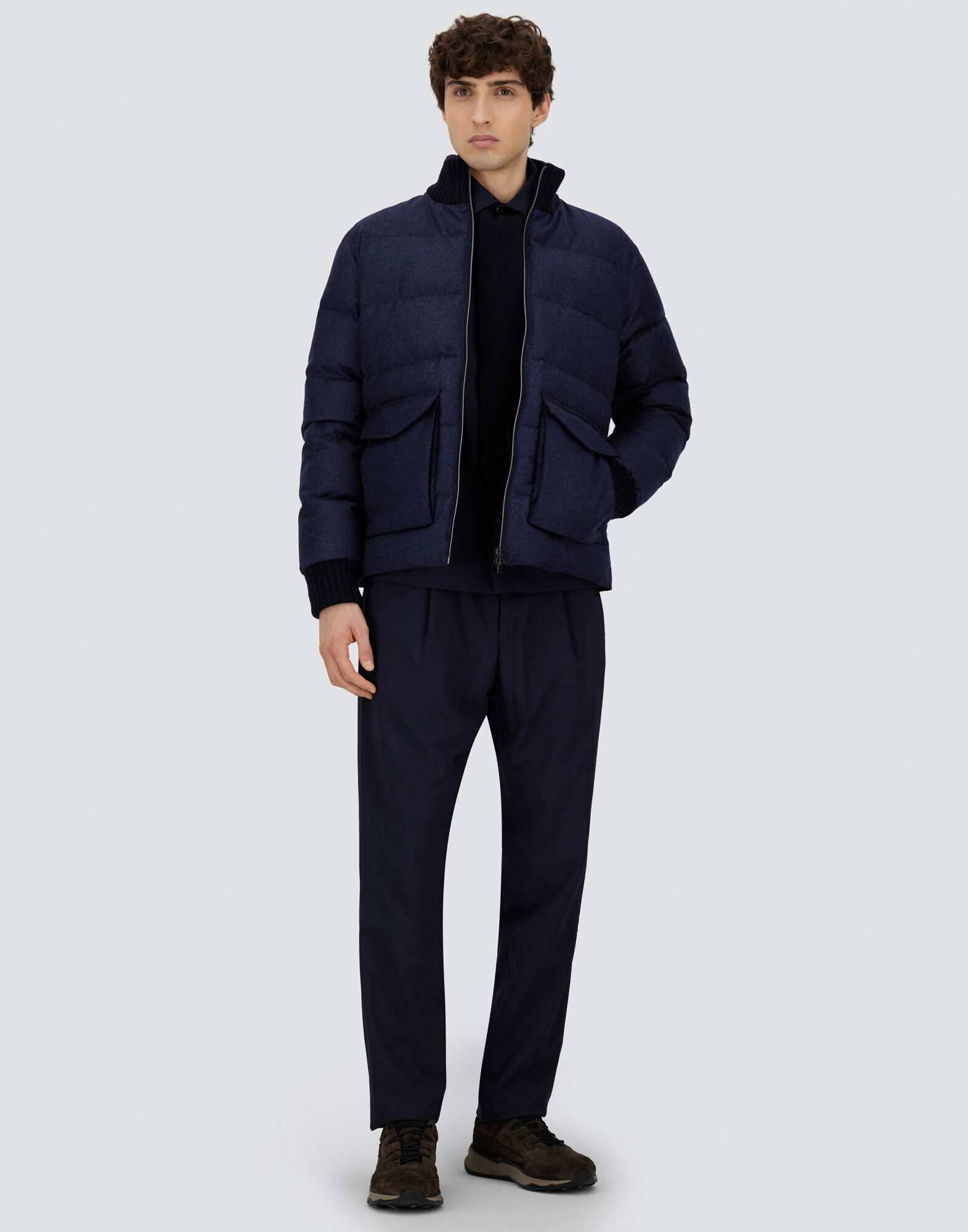 BOMBER IN GLEN CHECK WOOL AND CASHMERE