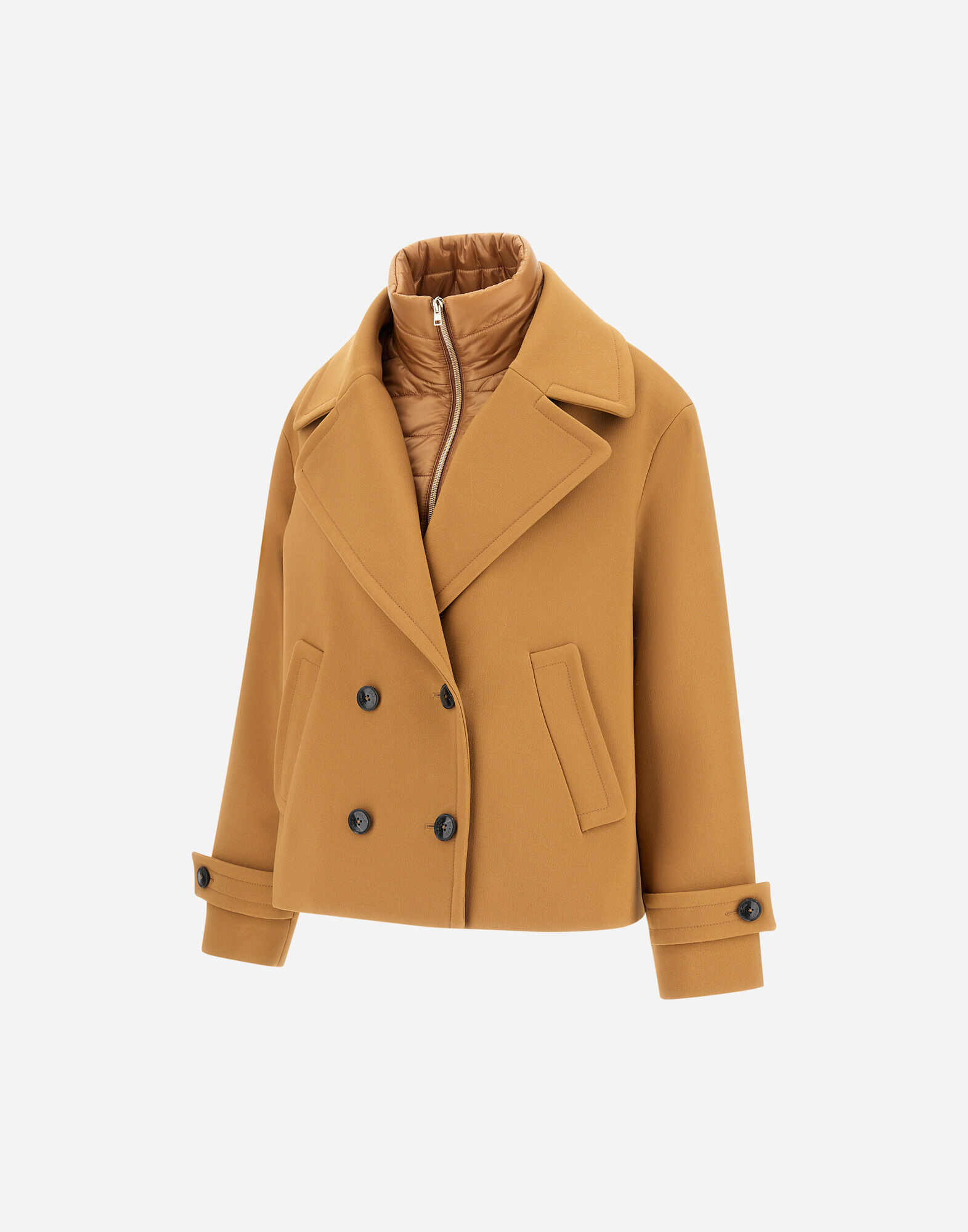 PEA COAT IN 2-LAYER SCUBA AND NYLON ULTRALIGHT