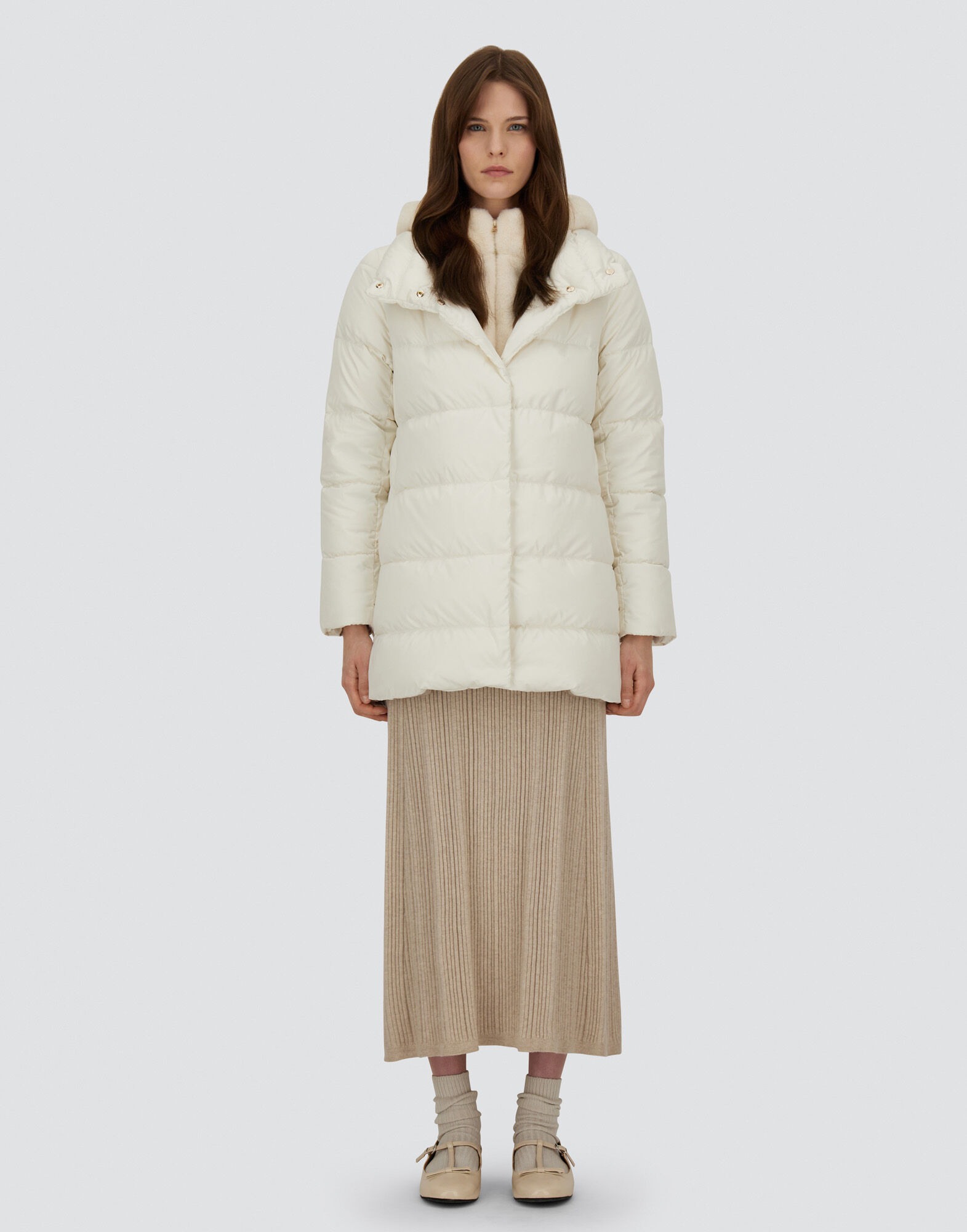 A-SHAPE JACKET IN SATIN AND LADY ALTERNATIVE FUR