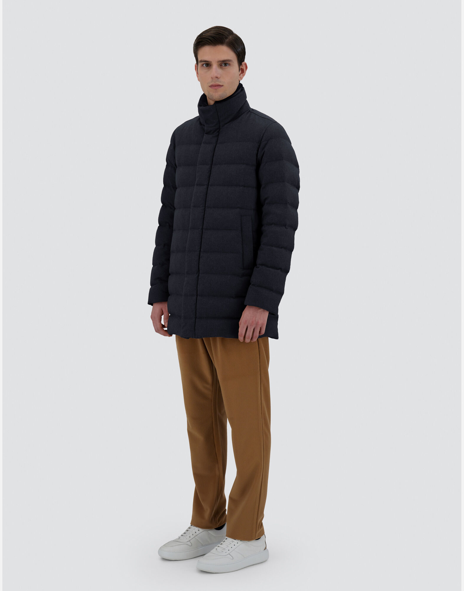 COAT IN CASHMERE, SILK AND LIGHT FAUX FUR
