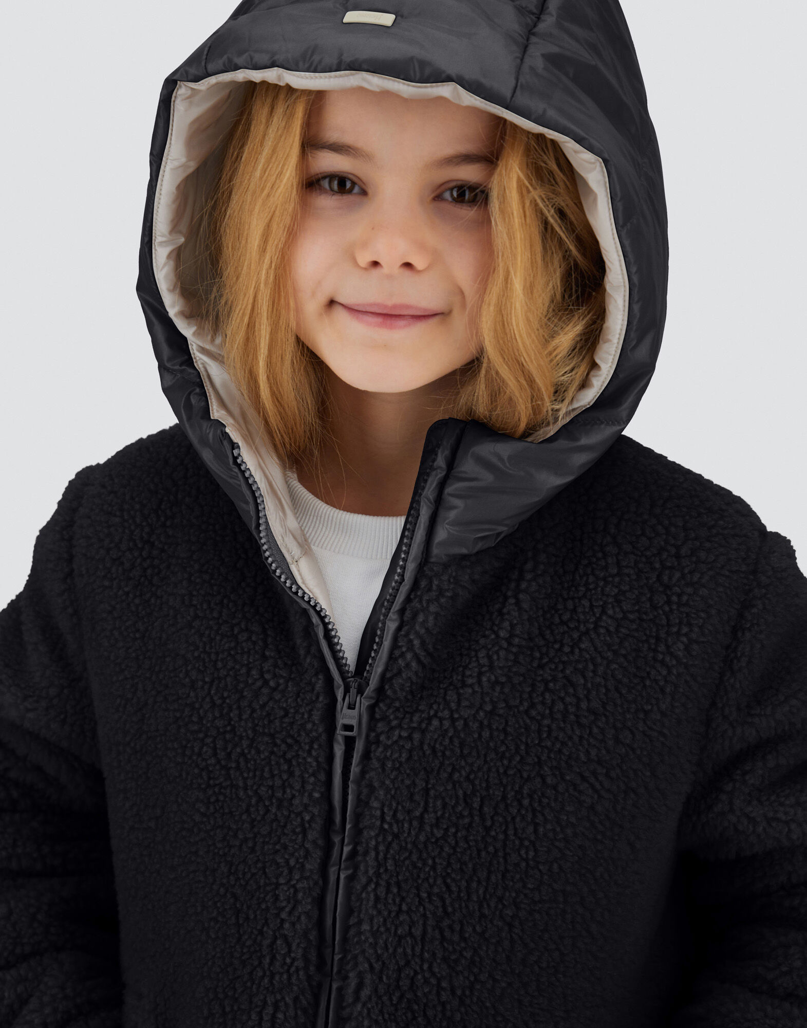 JACKET IN GLOSS AND TEDDY FABRIC