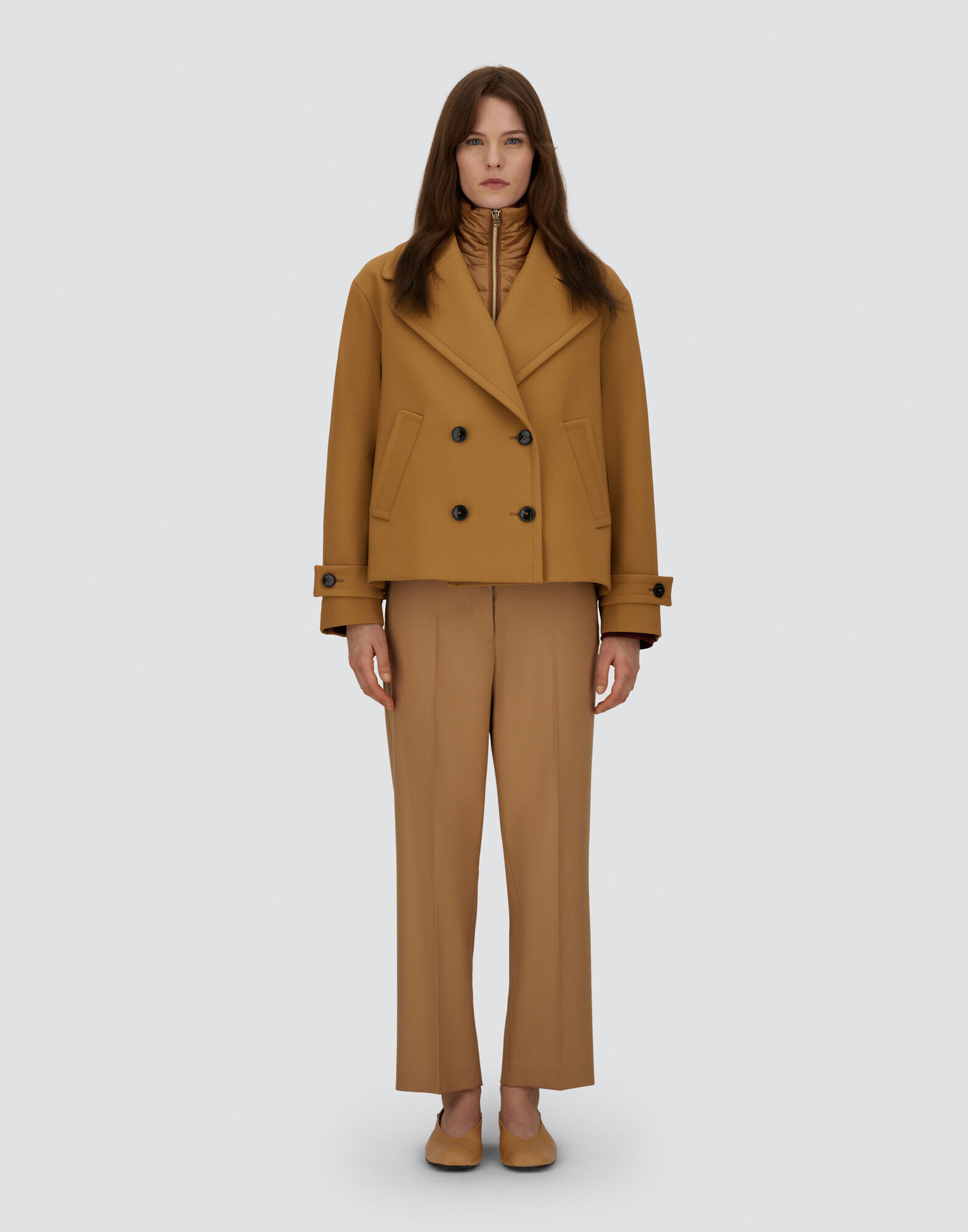 PEA COAT IN 2-LAYER SCUBA AND NYLON ULTRALIGHT