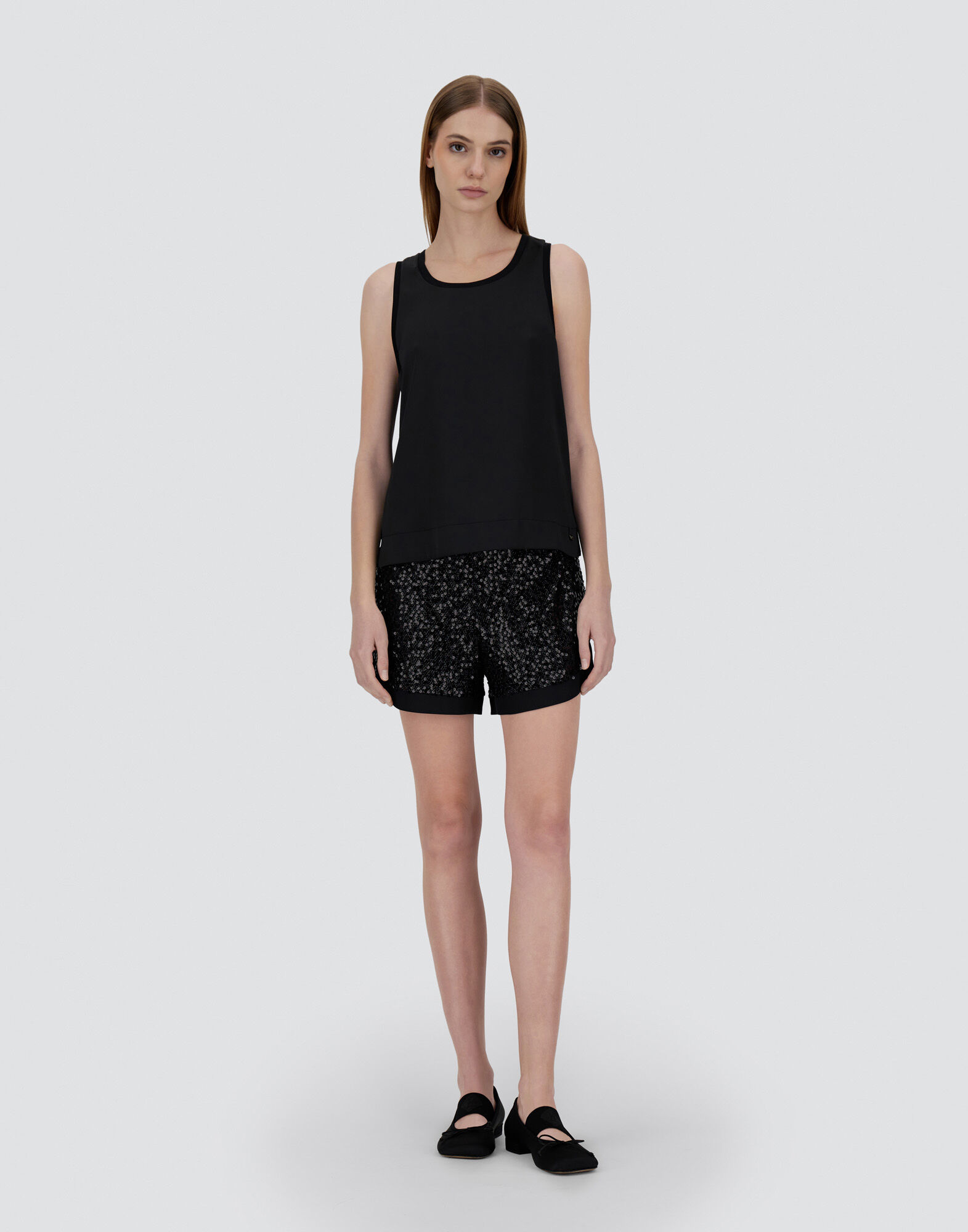 TANK TOP IN GLAM KNIT EFFECT AND SATIN