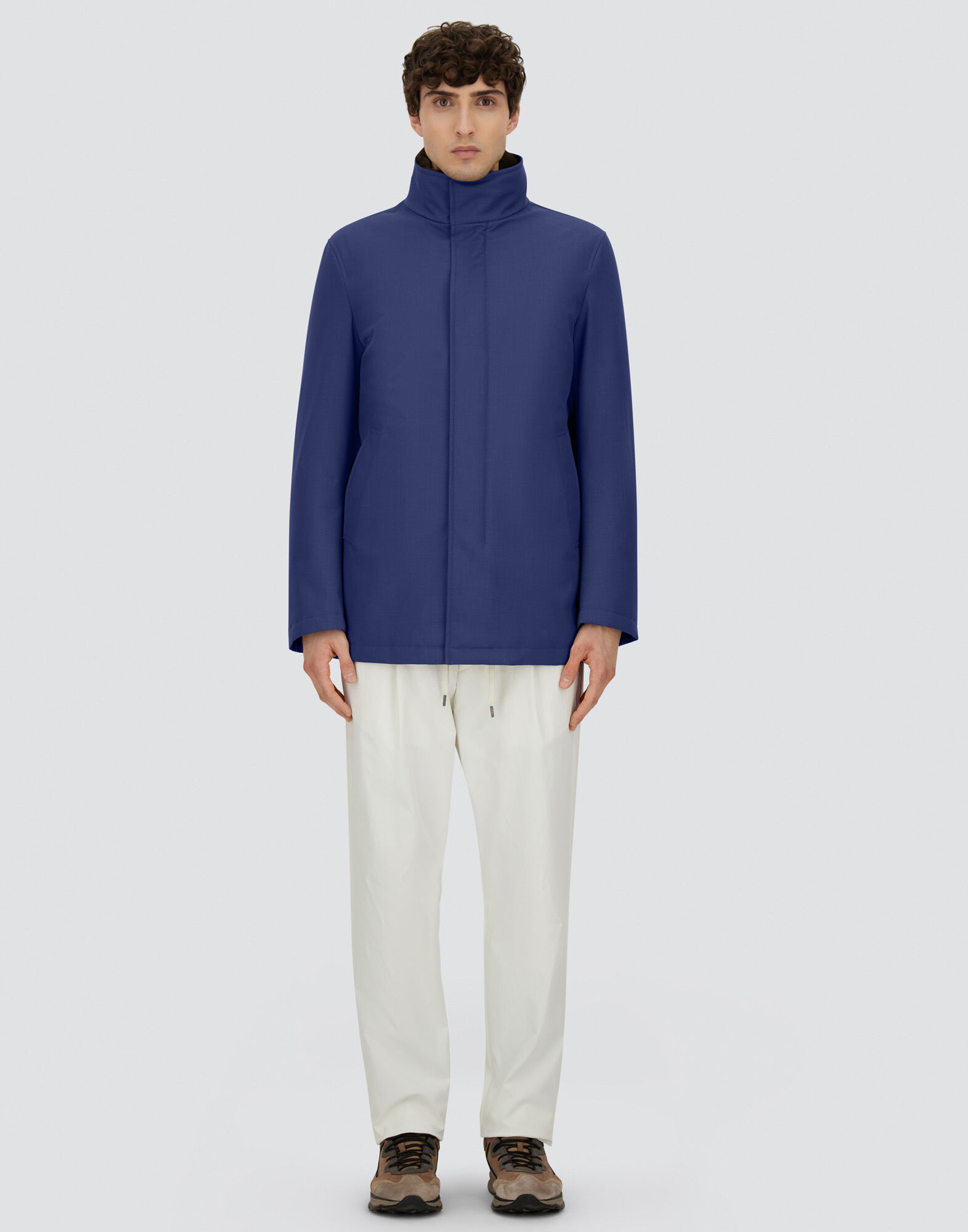 CARCOAT IN WOOLEN MELANGE TWILL AND LIGHT FAUX FUR