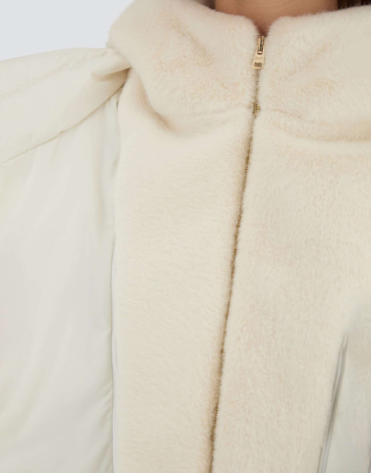 A-SHAPE JACKET IN SATIN AND LADY ALTERNATIVE FUR