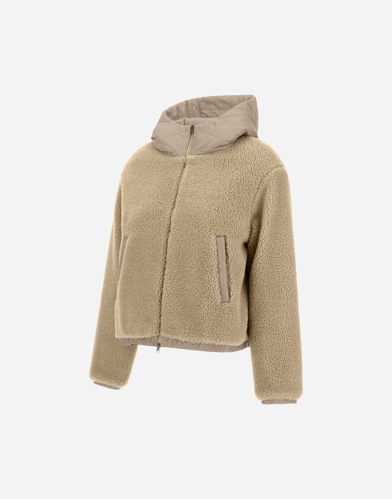JACKET IN TEDDY FABRIC AND NYLON ULTRALIGHT