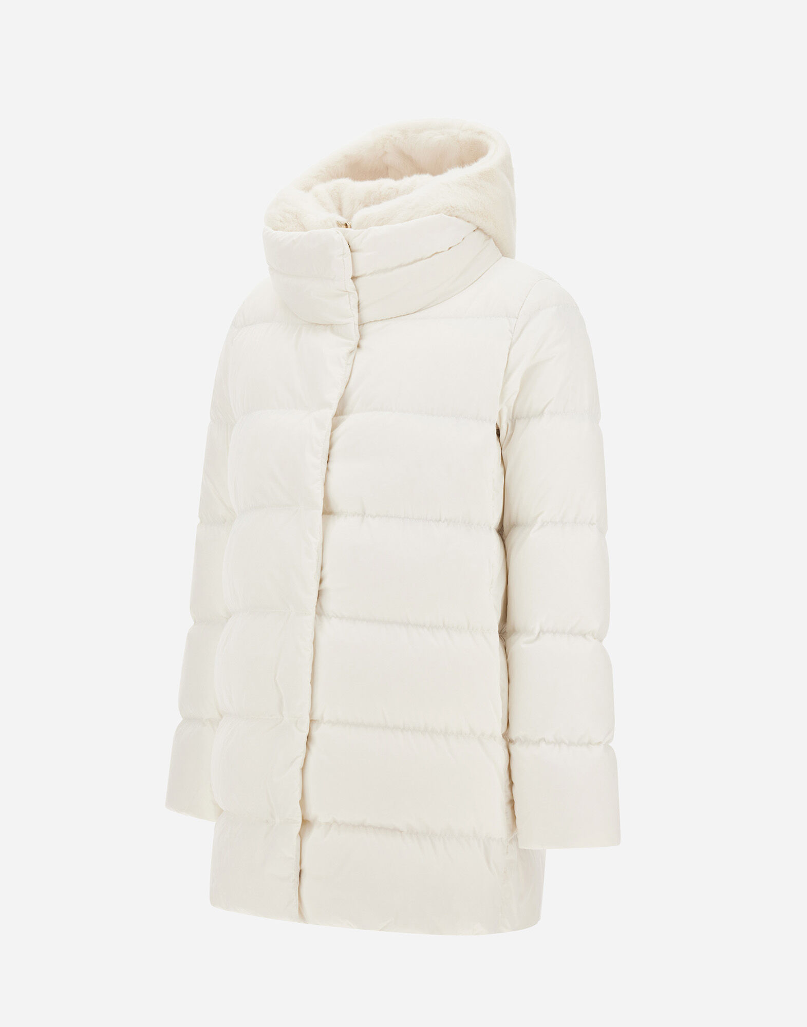 A-SHAPE JACKET IN SATIN AND LADY ALTERNATIVE FUR