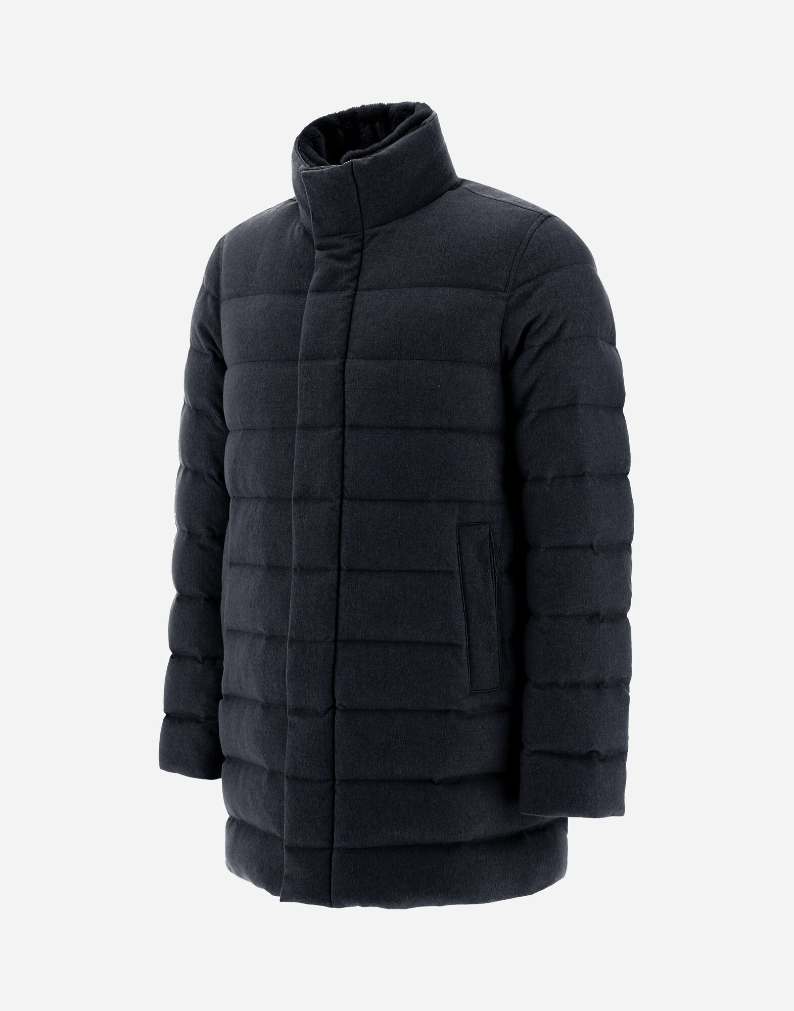 COAT IN CASHMERE, SILK AND LIGHT FAUX FUR