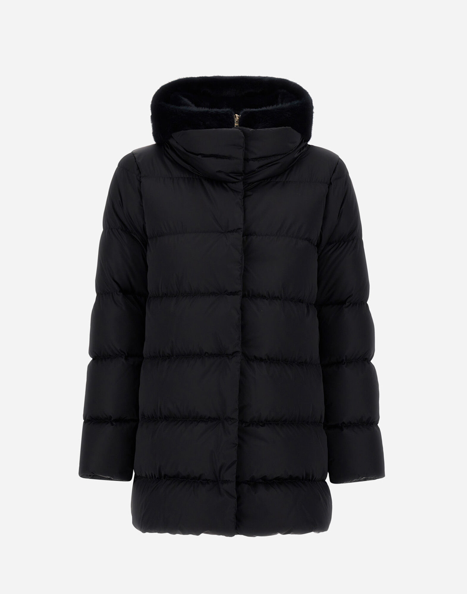 A-SHAPE JACKET IN SATIN AND LADY ALTERNATIVE FUR