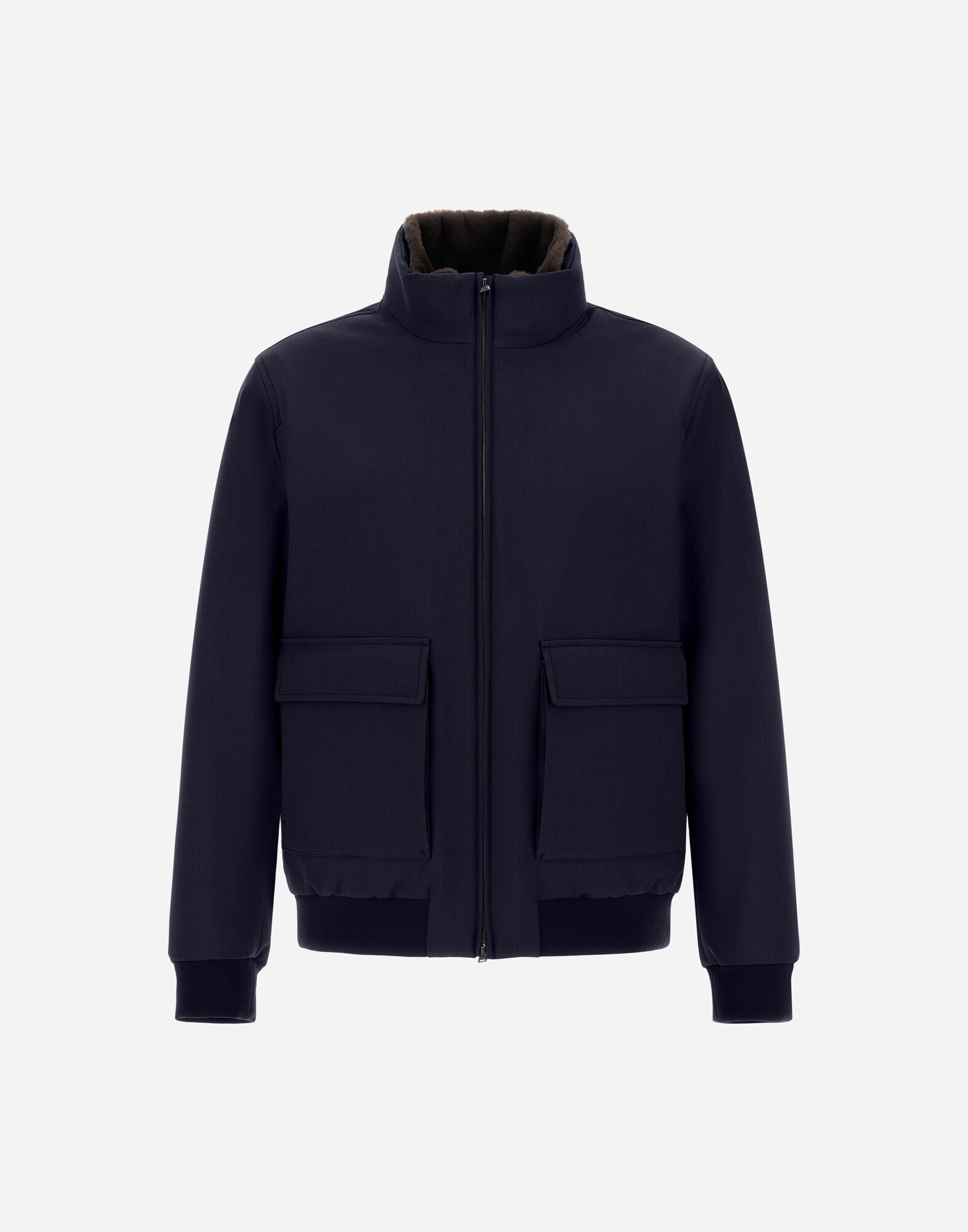 BOMBER JACKET IN WOOLEN MELANGE TWILL AND LIGHT FAUX FUR