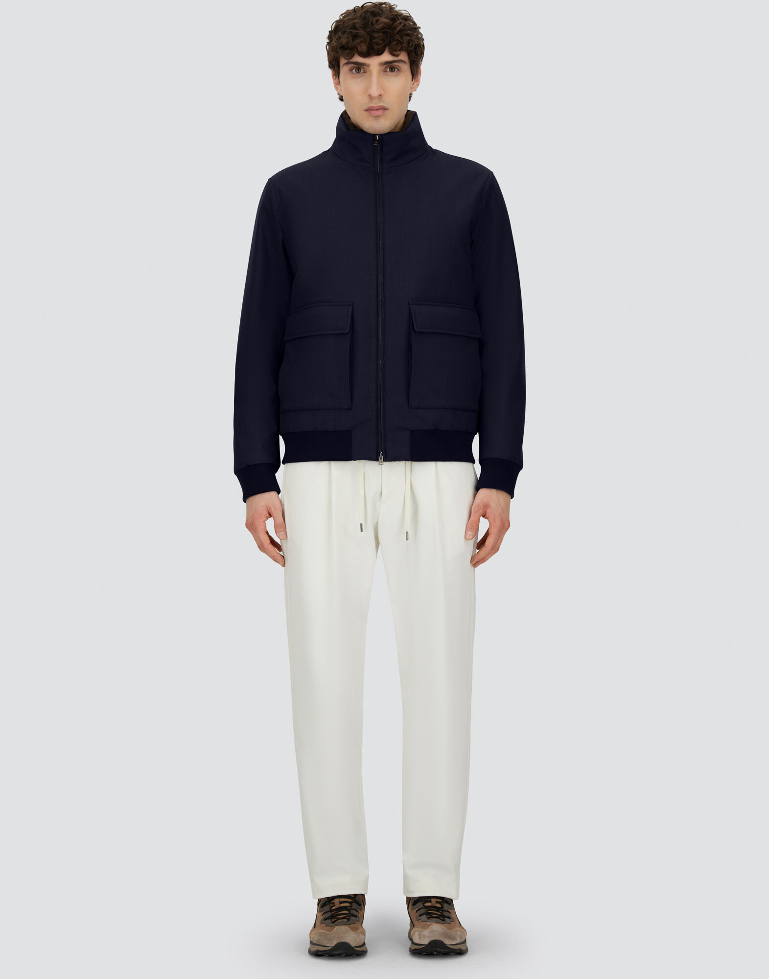 BOMBER JACKET IN WOOLEN MELANGE TWILL AND LIGHT FAUX FUR