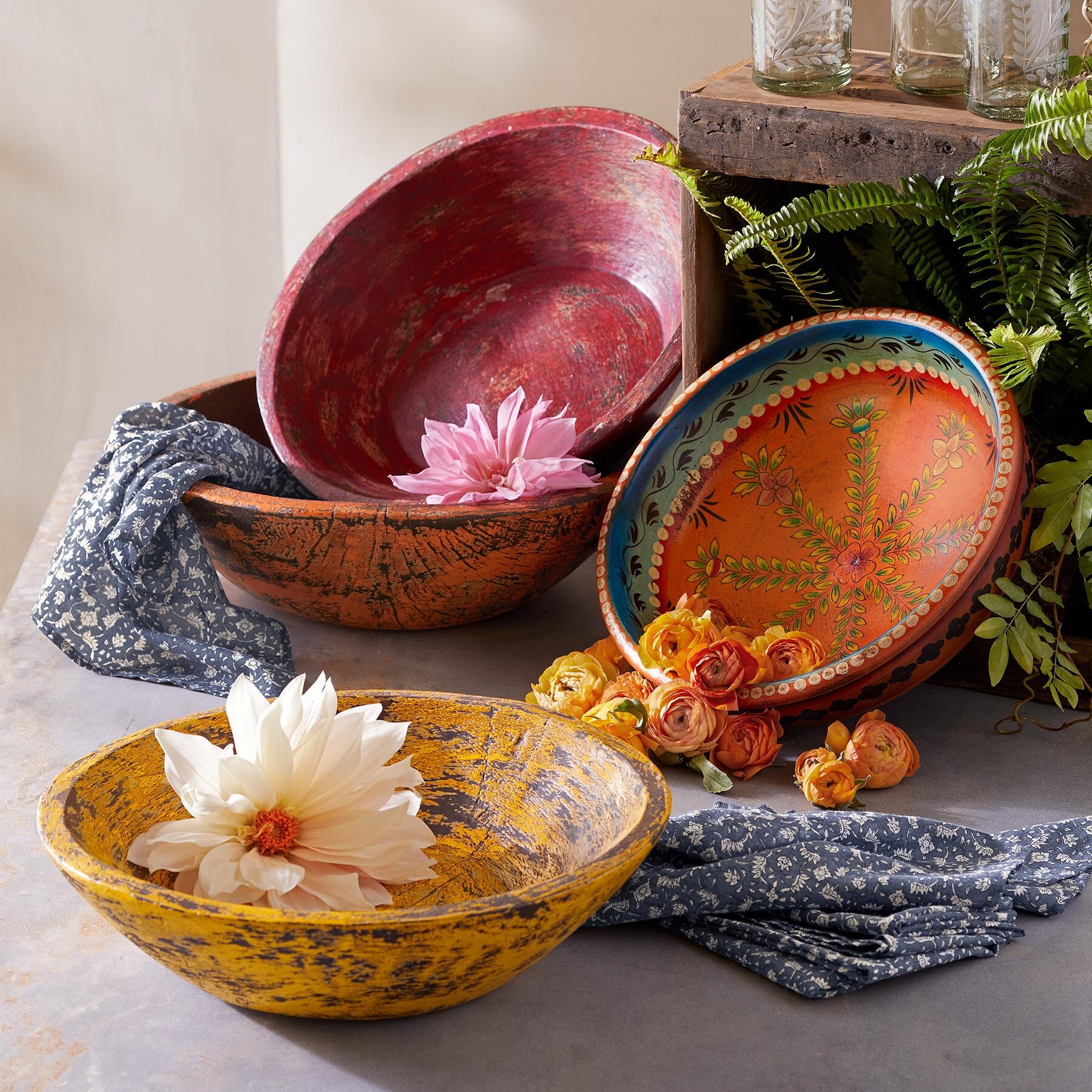 Folklore Orange Wooden Bowl