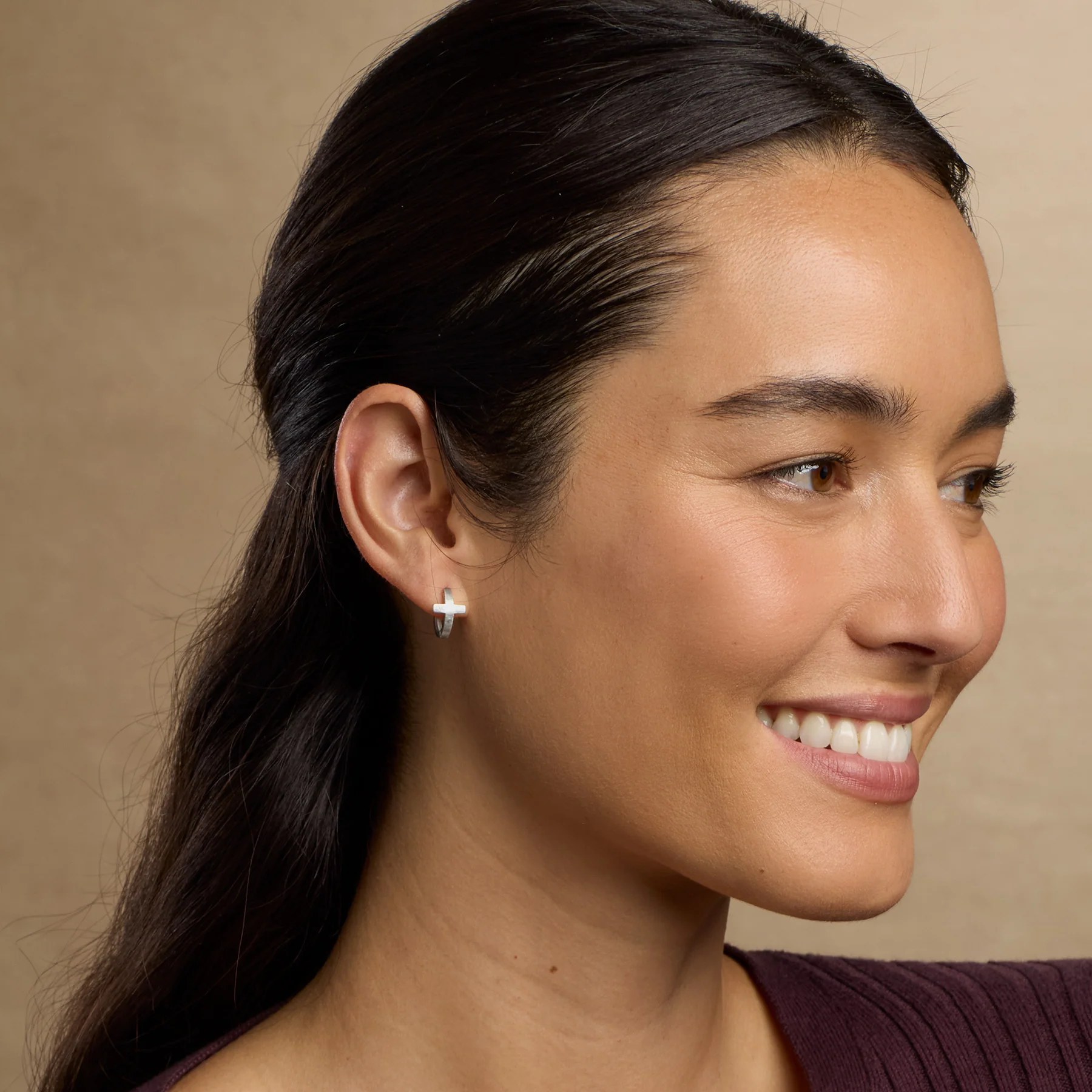 Silver Mini Cross Hoops