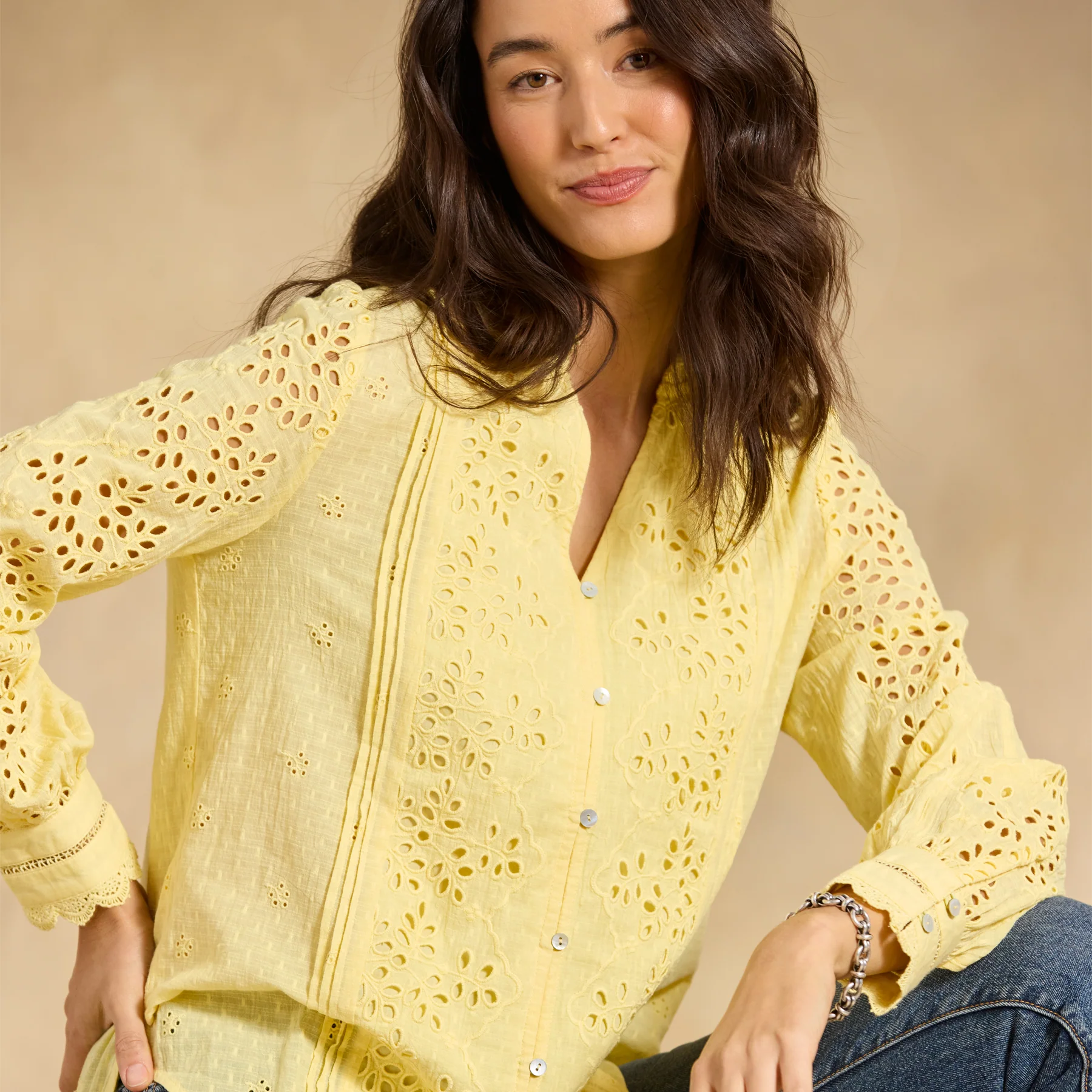 Valeria Eyelet Shirt, Petite