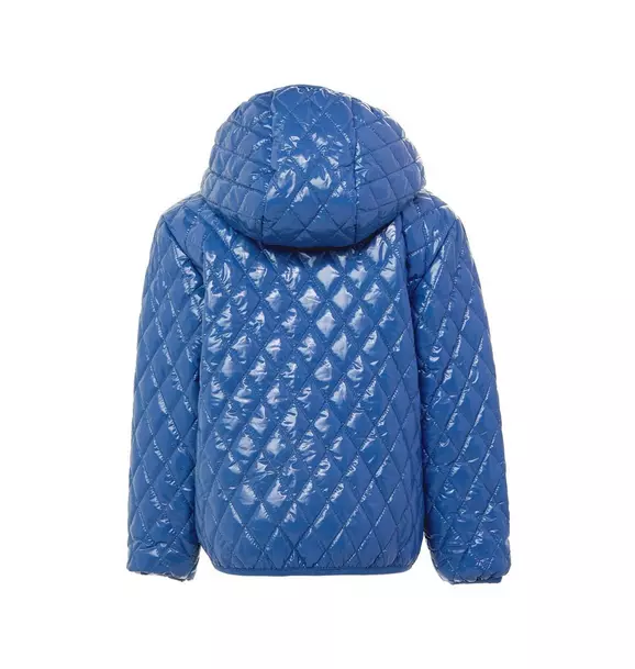 Women's - Shiny Mountain Blue Quilted Puffer Coat