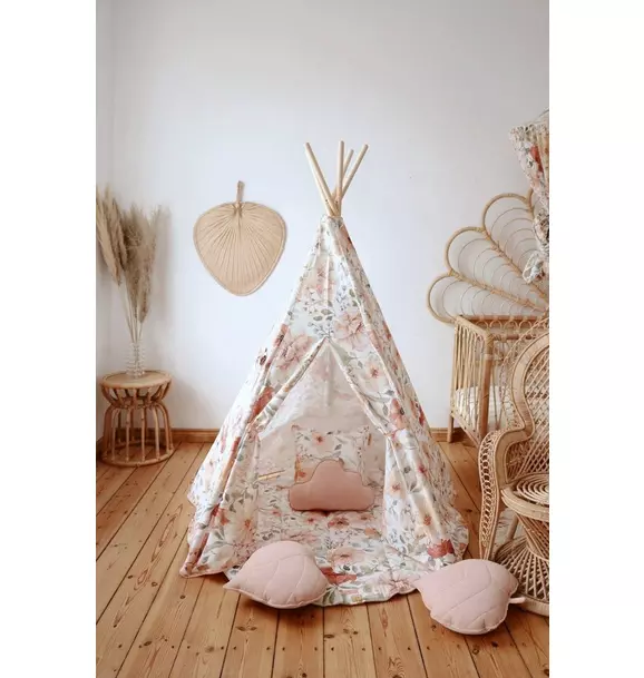 “Flower power” Teepee Tent and Round Mat Set