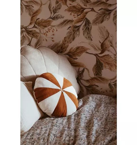 “Caramel Circus” Round Patchwork Pillow