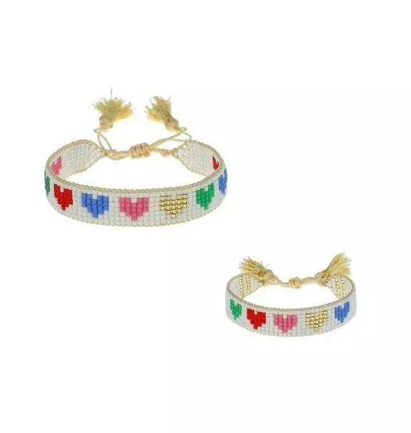 Mini & Me Rainbow Hearts Beaded Bracelet Set