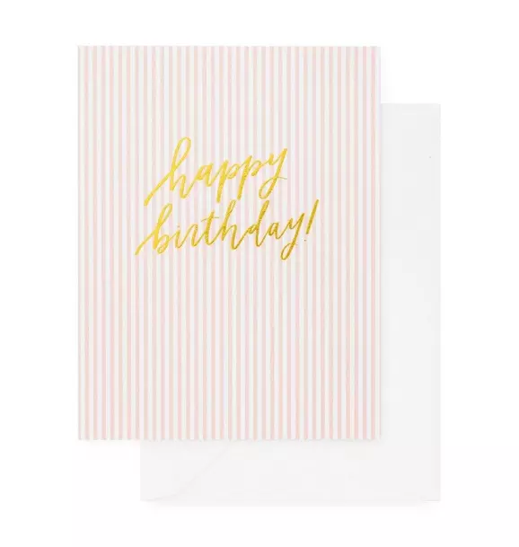 Pink Stripe Happy Birthday Greeting Card