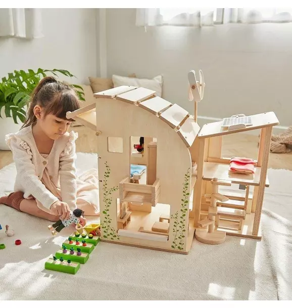 Green Dollhouse With Furniture