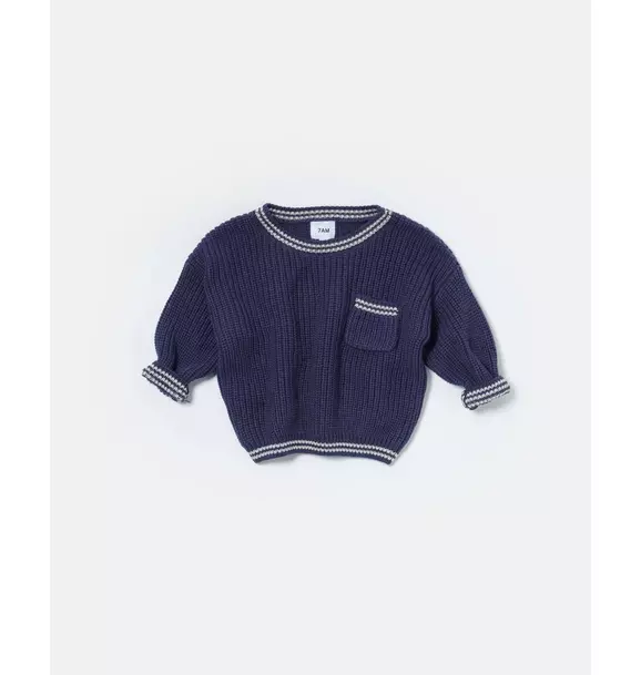 Boxy Sweater Tennis Chunky - Navy/Pearl Grey