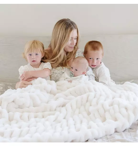 Double Ruched Throw Blanket in Cobblestone