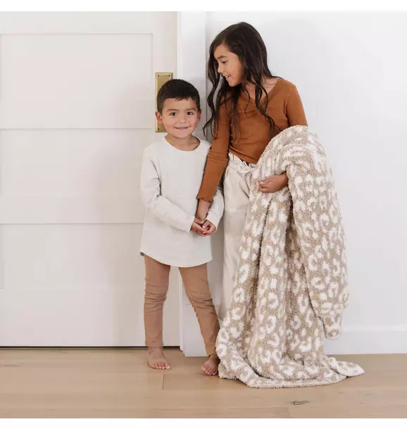 Double Layer Bamboni Blanket in Tan Leopard