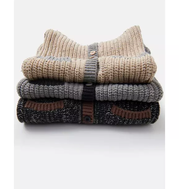 Long Sleeve Chunky Romper - Black Melange/Brown