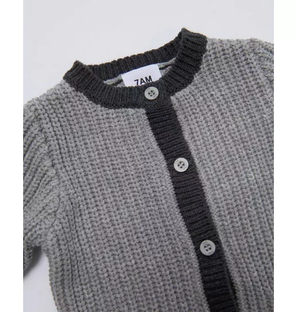 Long Sleeve Chunky Romper - Heather Grey/Black