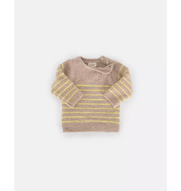 Striped Long Sleeve Top Fuzzy - Pecan/Chartreuse