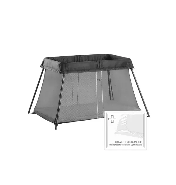 Travel Crib Light Black & Fitted Sheet Bundle Pack